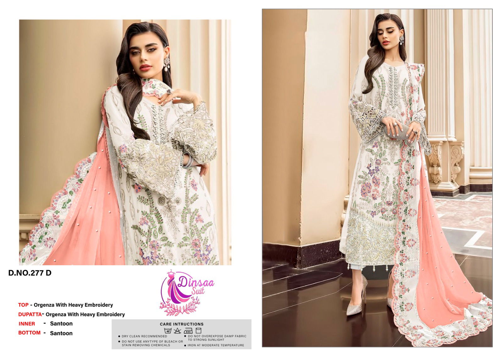 Dinsaa 277 A To D Embroidered Organza Pakistani Suits Wholesale Shop In Surat
